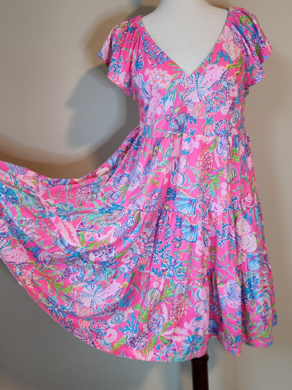 Lilly Pulitzer Kawai Teired Swing Dress Pink Isle Shell Me Something Good Medium
